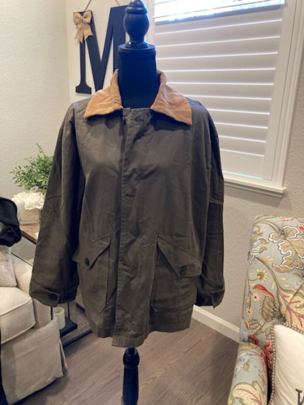 Barn Jacket Dark Green with Tan collar - Never Worn